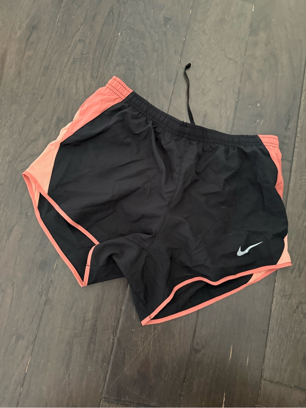 Nike Women's Black and Coral-Trim Athletic Shorts